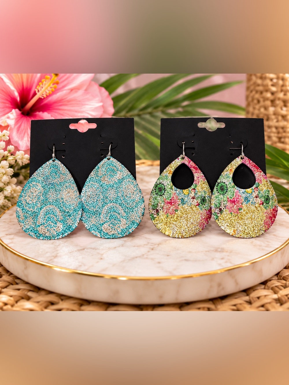 ✨ Multicolor Sparkly Teardrop Earrings – 2-Pair Set